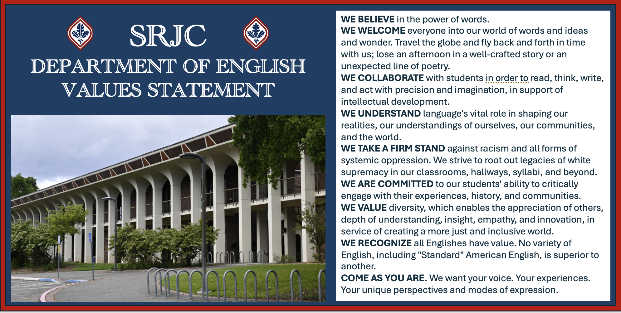 SRJC Department of English Values Statement