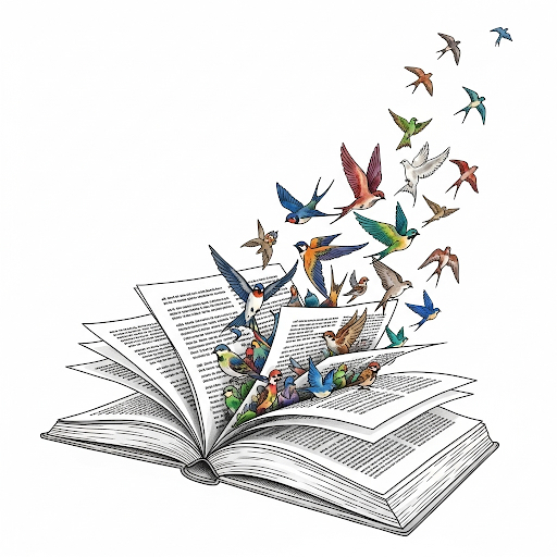 birds coming out of books