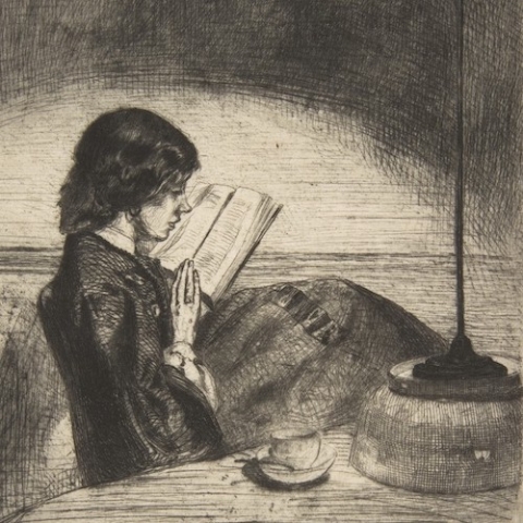 drawing of girl reading by Whistler